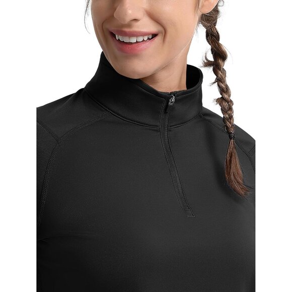 Women's Micro Fleece Quarter Zip Pullover Long Sleeve Athletic Top - Picture 5 of 6